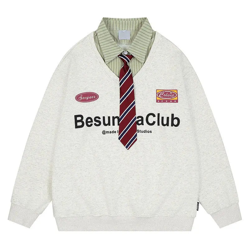 College Style Fleece-Lined Layered Collar Sweatshirt