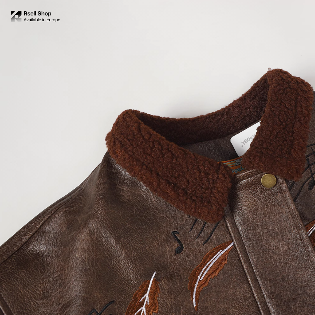 Vintage Cat Leather Jacket  Unisex Warm Coat