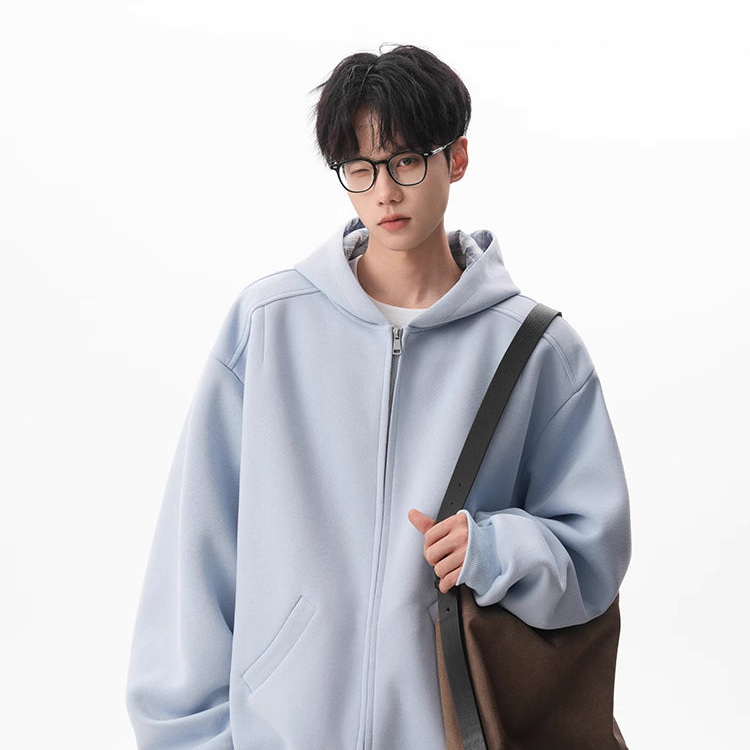 Mens LooseFit American Plaid Pullover Hoodie Jacket