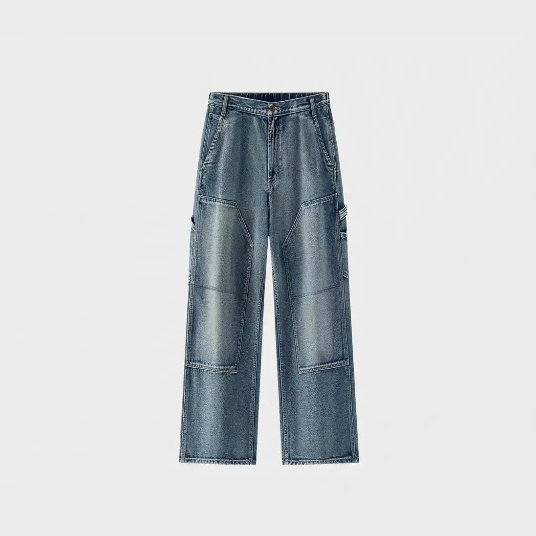 Denim Cargo Pants - Retro Loose Fit Straight Leg - Rsell Store Jeans