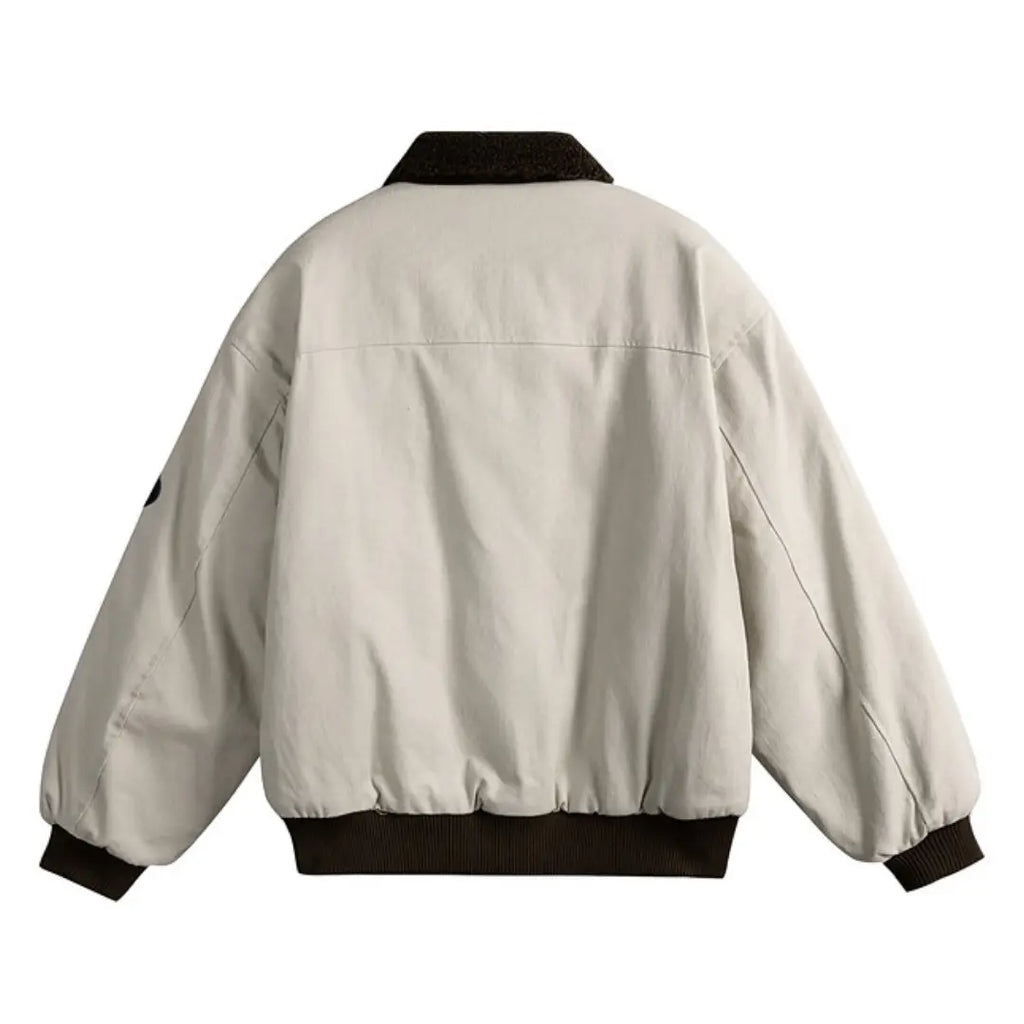 European & American Letter Embroidered Sherpa Collar Padded Jacket